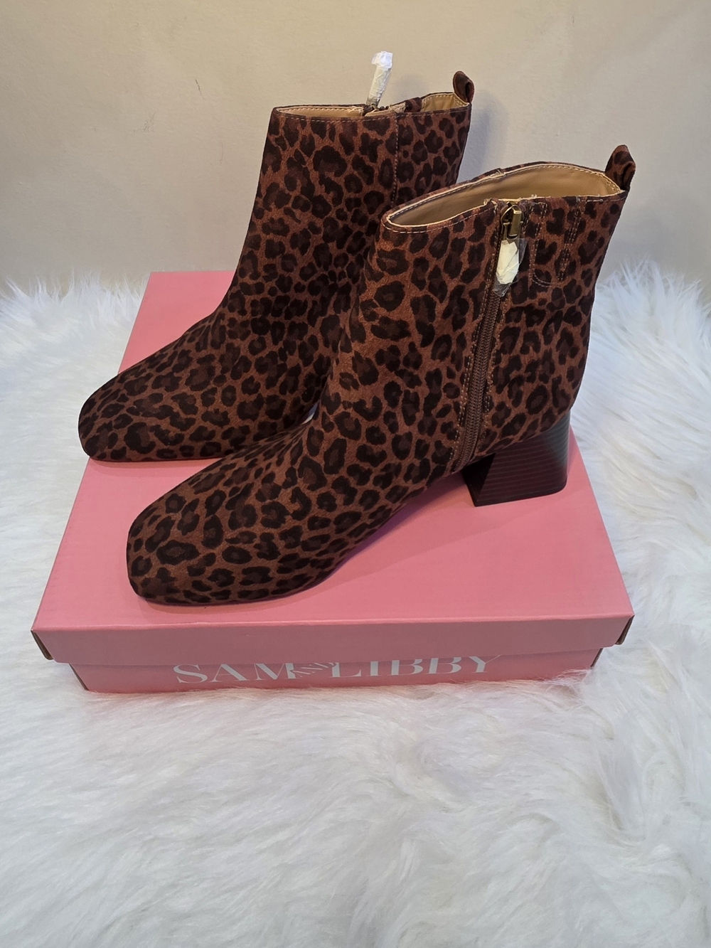 Sam & Libby Leopard-Print Ankle Booties in Brown